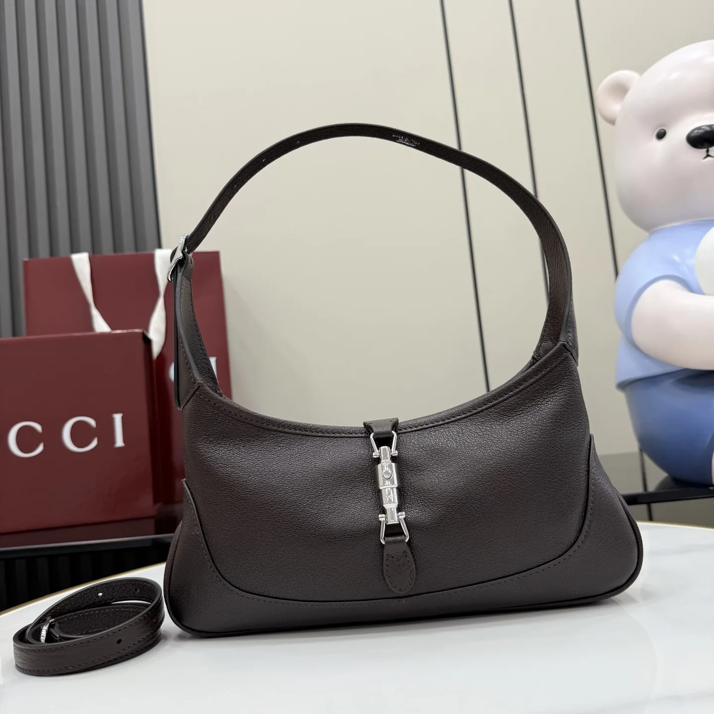 Gucci Jackie Brown Grained Leather Shoulder Bag product photo from LabelPicks