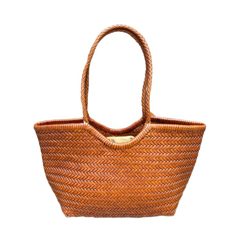 Cognac Straw Tote Bag Women