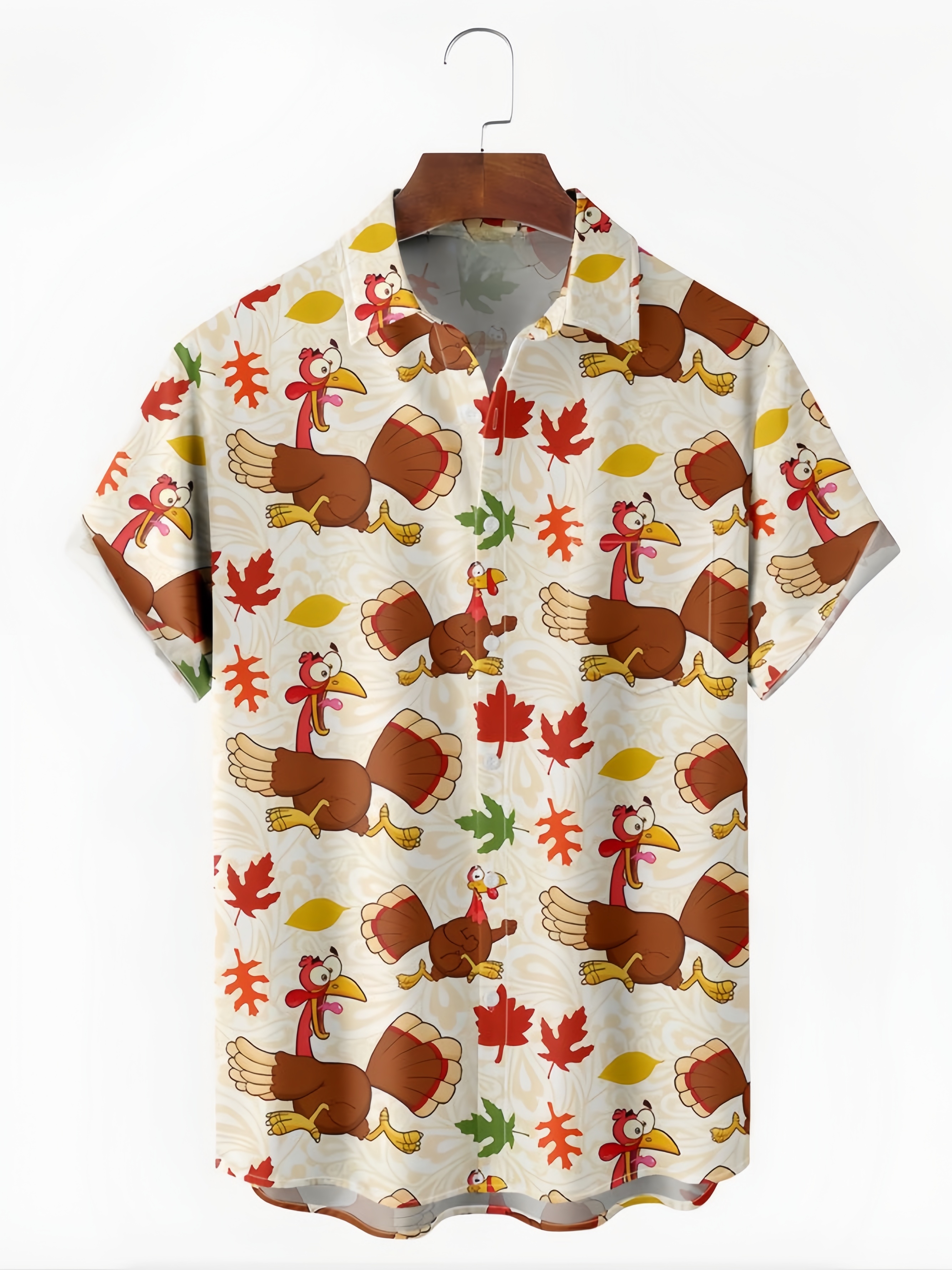 Thanksgiving Turkey Chest Pocket Short Sleeve Casual Shirt