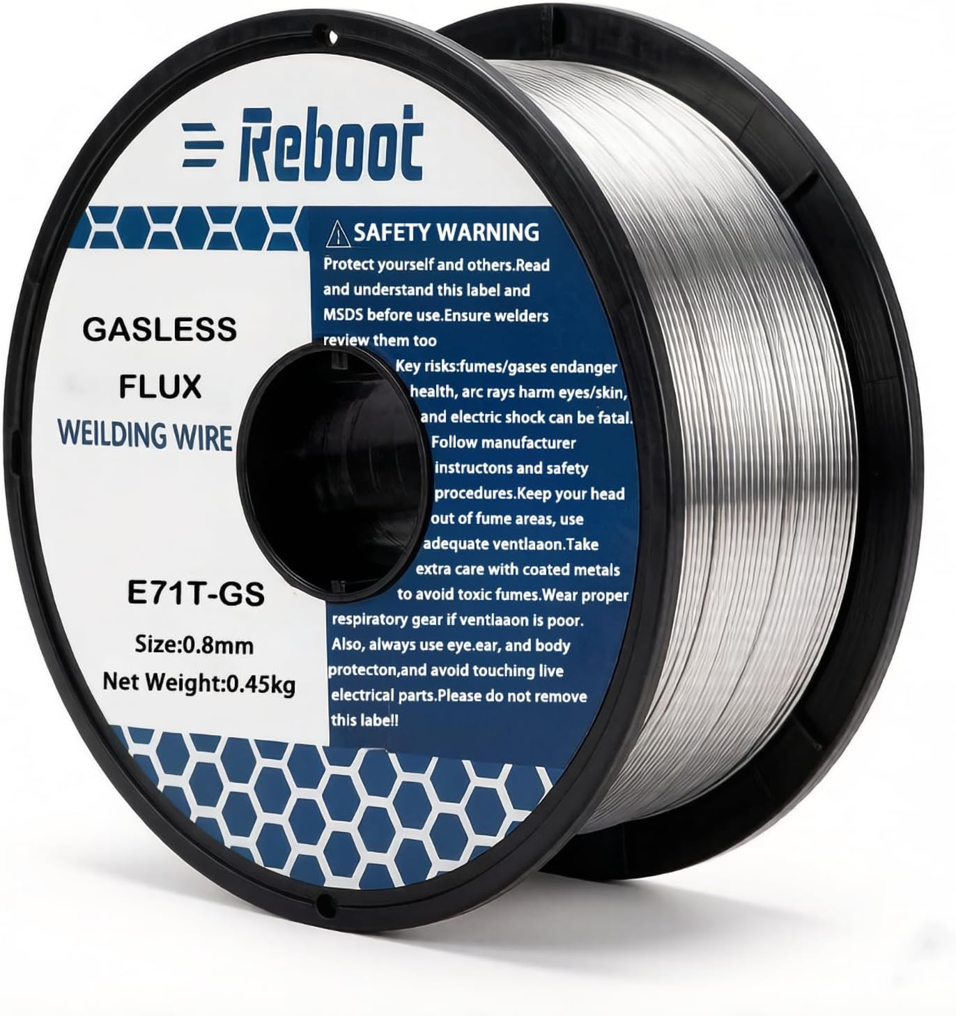 Reboot 0.8mm Gas Free Cored Wire E71T-GS - Self-Protected Flux for MIG/MAG, Low Projections, All Positions & Outdoors, 0.45kg