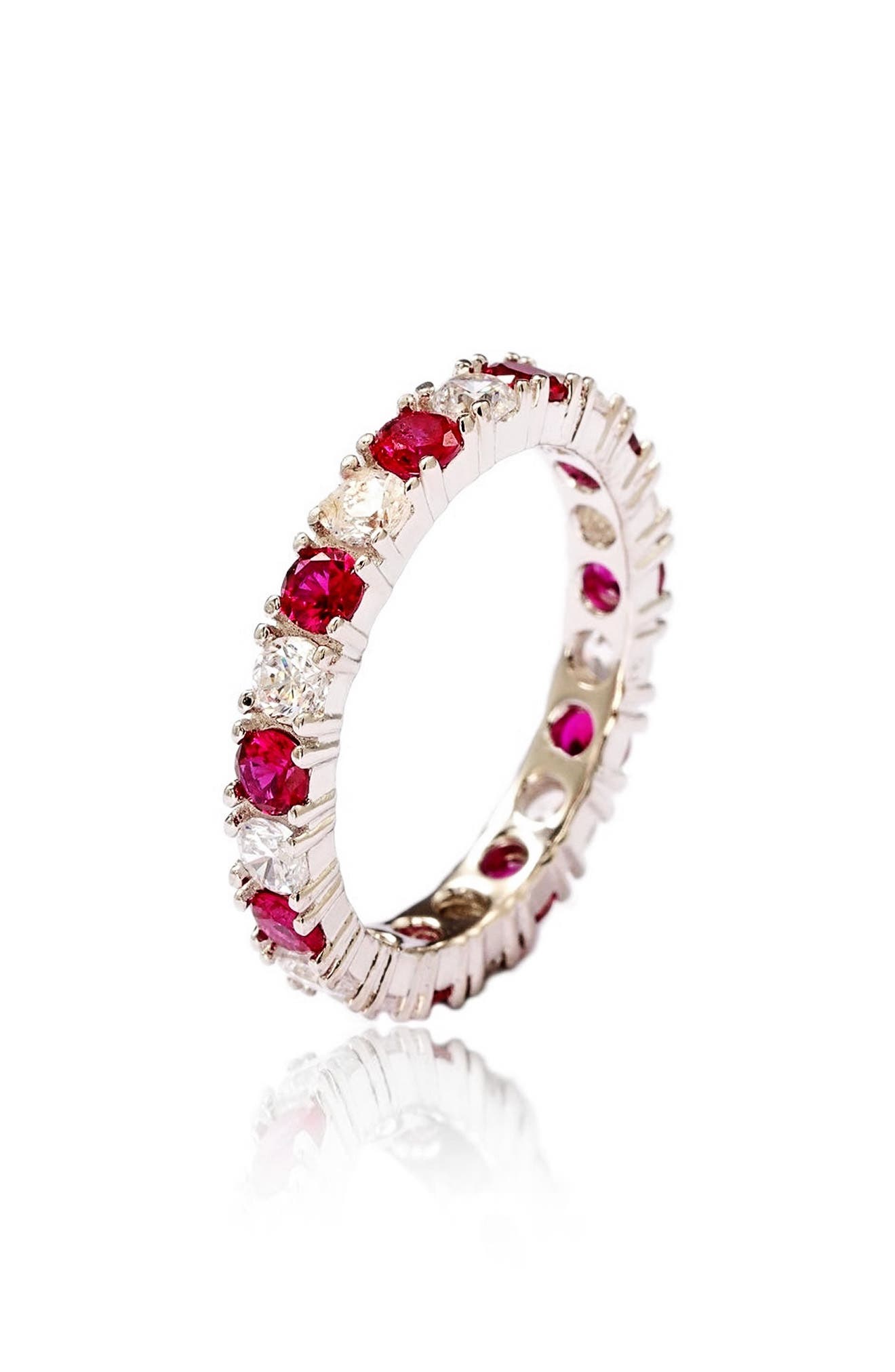 SUZY LEVIAN Sterling Silver Cubic Zirconia Ruby Red Alternating Eternity Band Ring
