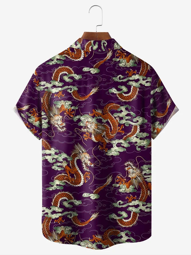 The Year Of Dragon Purple Chest Pocket Short Sleeve Hawaiian Men's Shirt