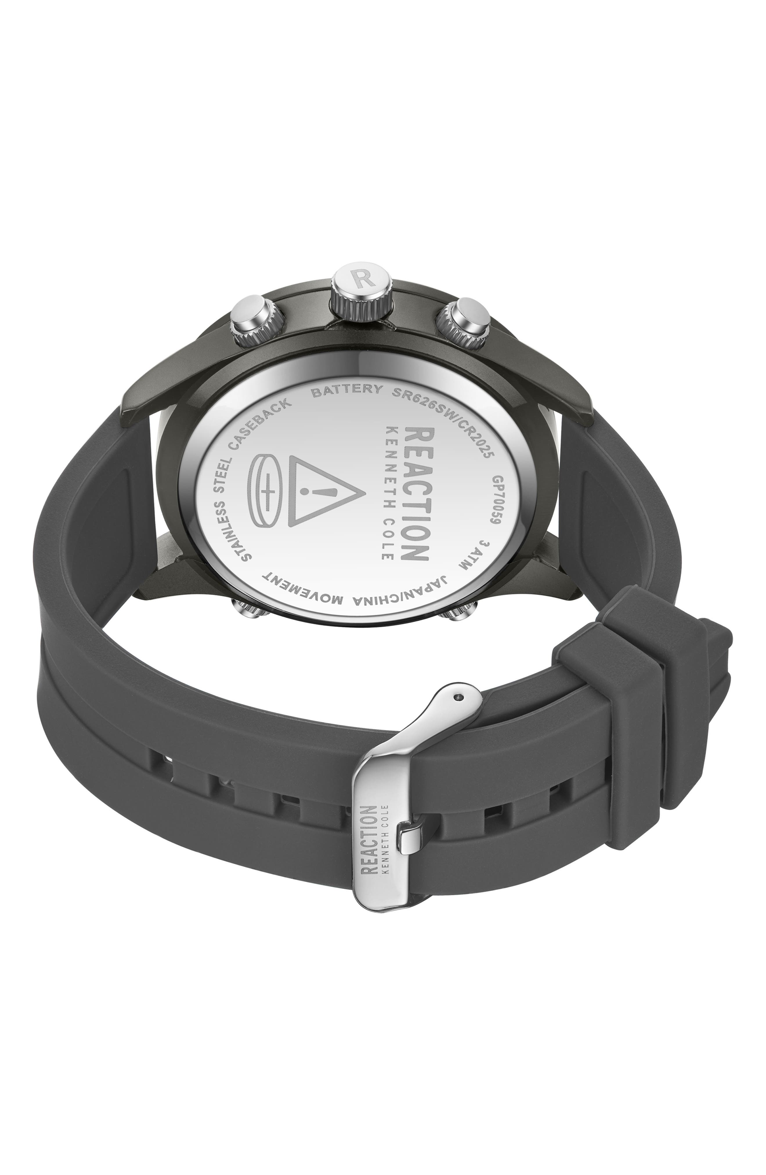Kenneth Cole Reaction Analog Digital Silicone Strap Chronograph Watch, 47mm