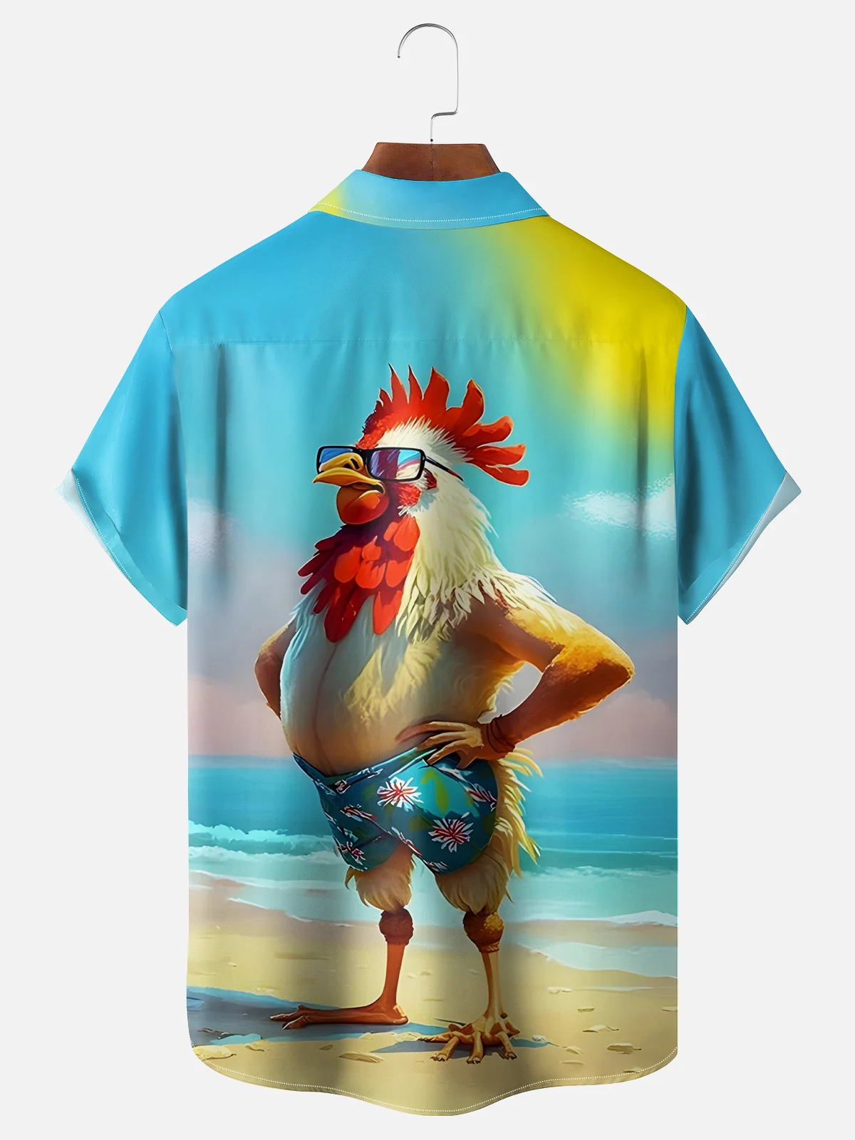 Moisture-wicking Beach Fun Chicken Chest Pocket Hawaiian Shirt