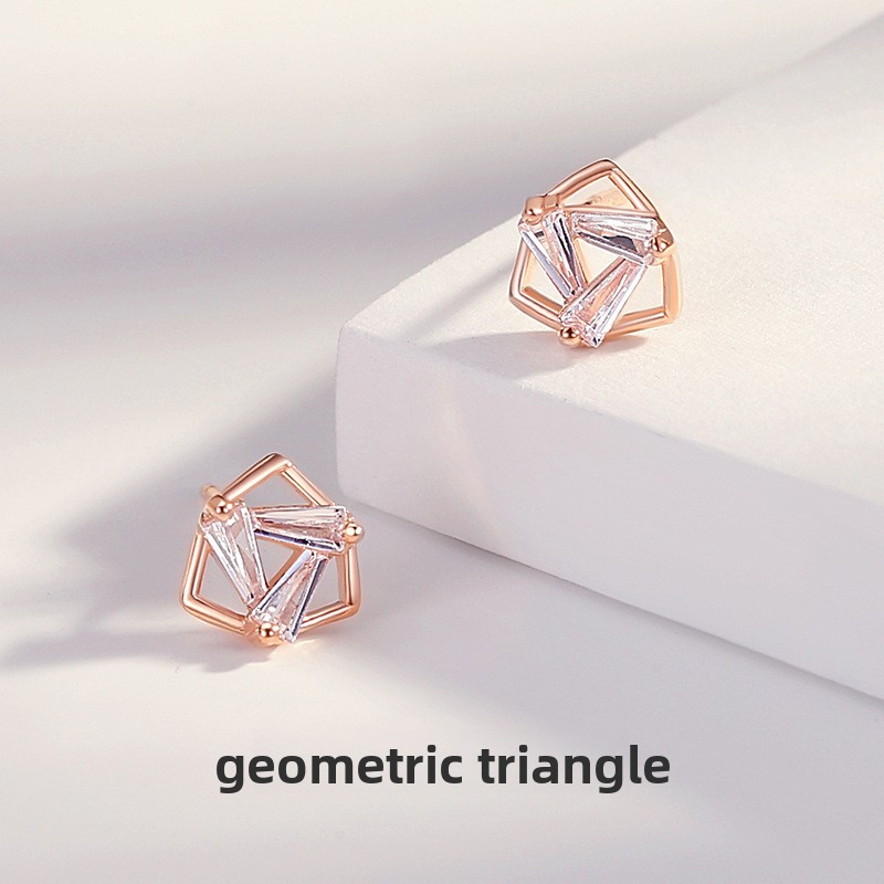 New geometric triangle earrings for women, featuring a minimalist and delicate design with micro-paved cubic zirconia stones, trendy hollow-out earrings