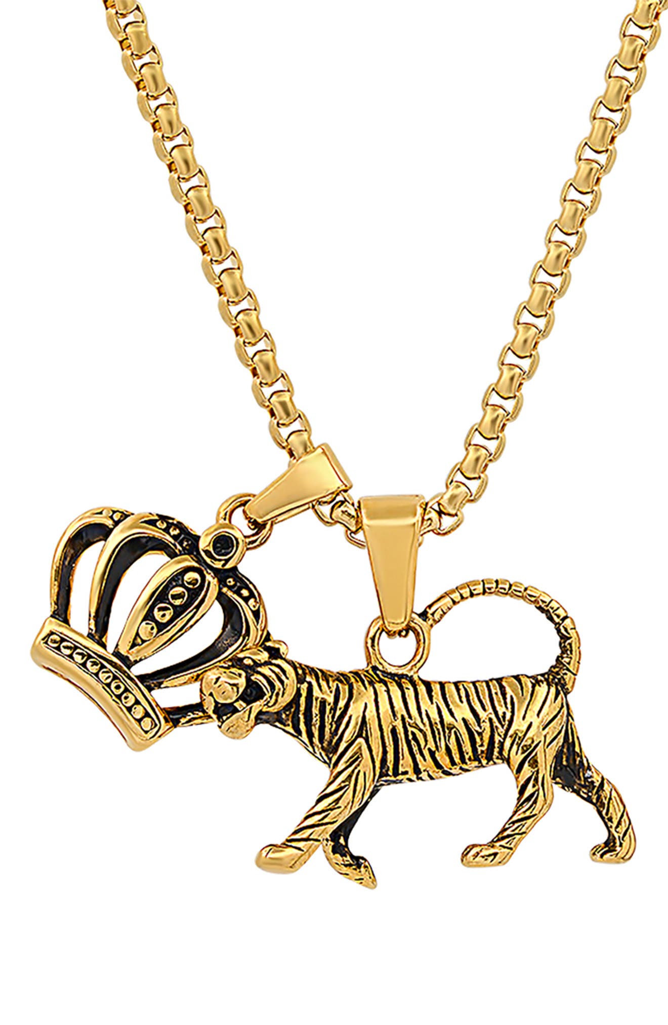 HMY JEWELRY 18k Gold-Plated Stainless Steel Tiger King Pendant Necklace