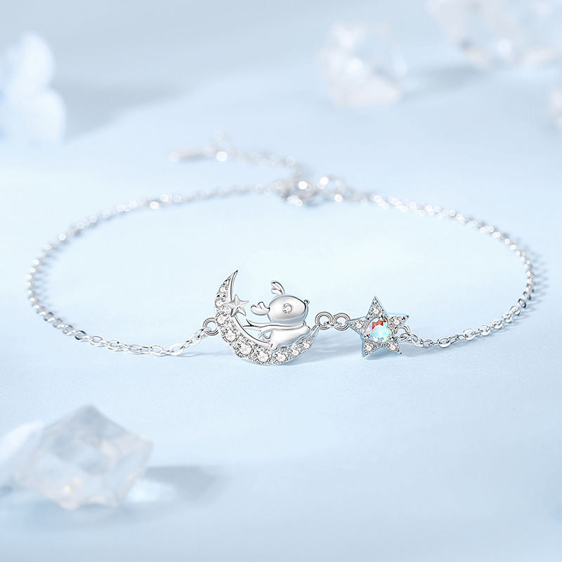 Original Christmas Star and Moon Reindeer Bracelet for Women, 925 Sterling Silver, Korean Style, Forest-inspired, Instagram-worthy, Fresh and Delicate, Perfect for Best Friends, Versatile