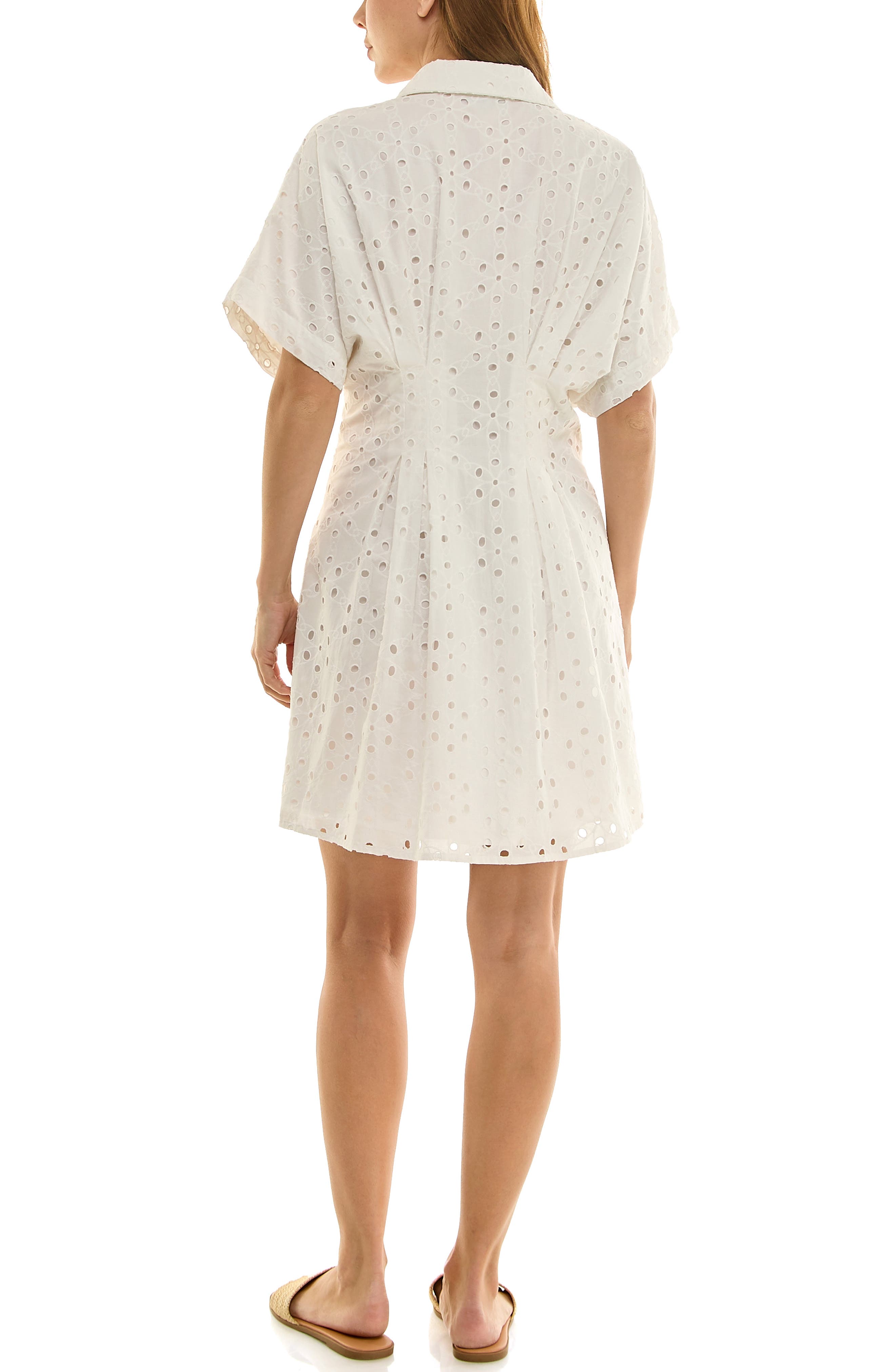 Nicole Miller Cotton Broderie Anglaise Mini Shirtdress