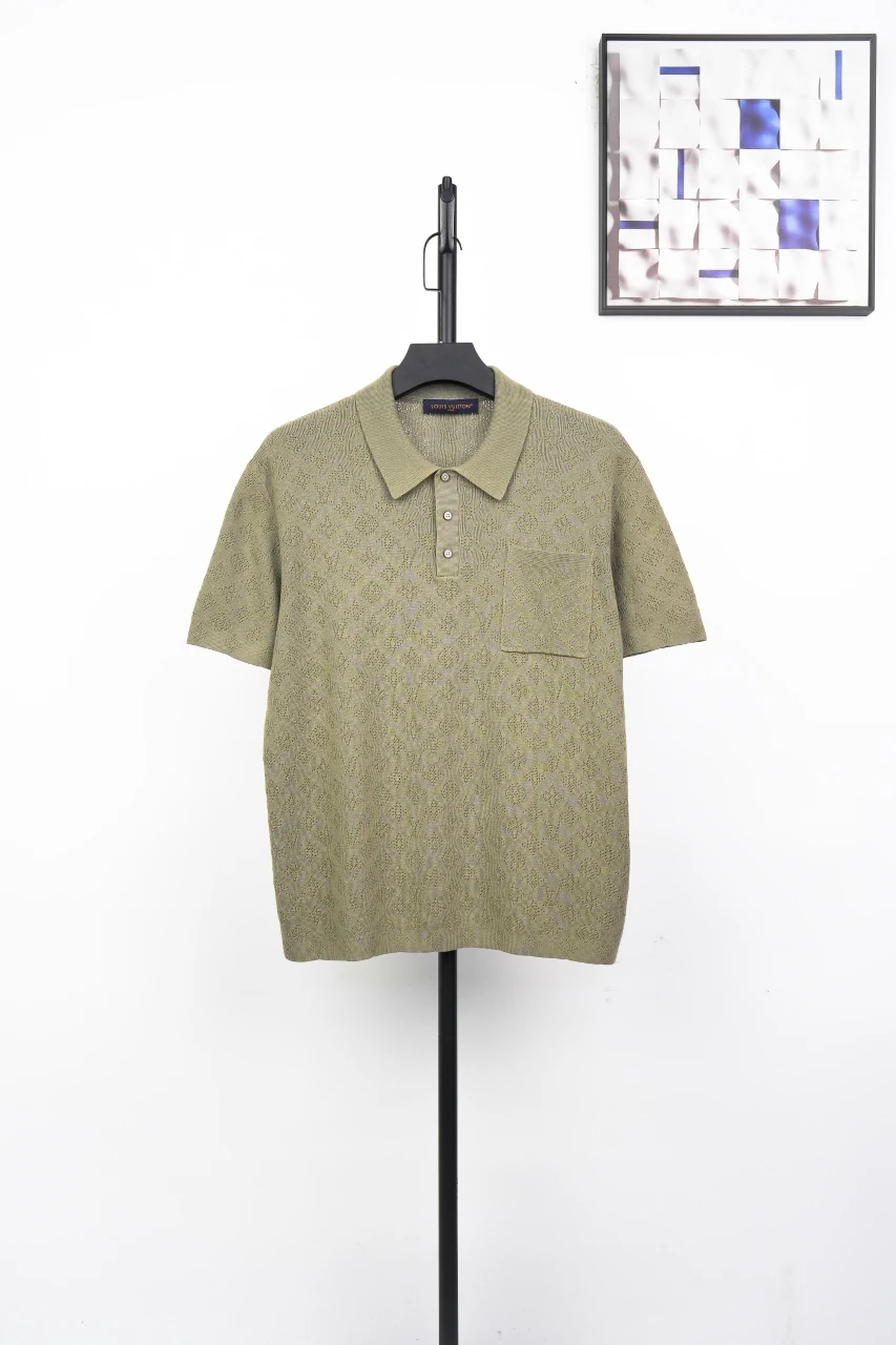 Louis Vuitton Khaki Openwork Pocket Knit Polo Shirt product photo from LabelPicks