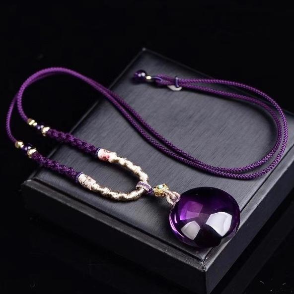 Amethyst Round Plate Nothing to Do Plain Plate Pendant Necklace