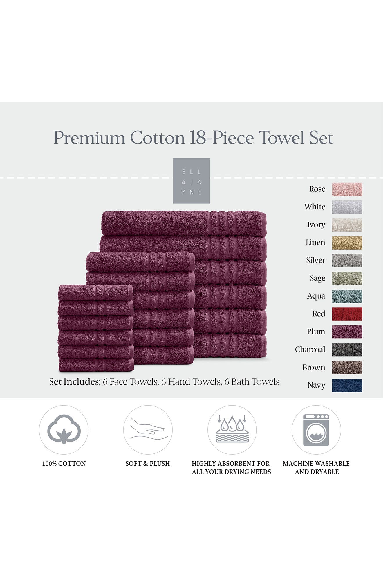ELLA JAYNE HOME Solid Cotton 18-Piece Towel Set