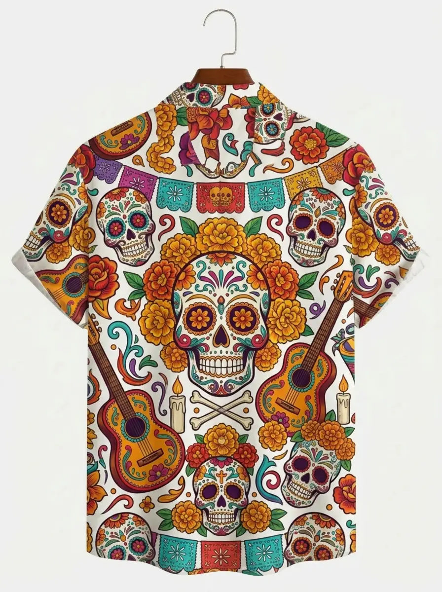 Men's printed shirts Sugar Skull Day of the Dead Aloha Shirt