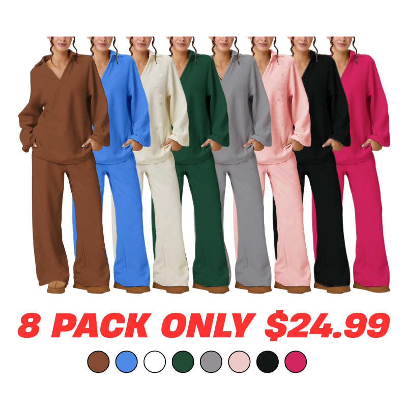 Women's Solid V-Neck Pullover & Drawstring Pants Set
