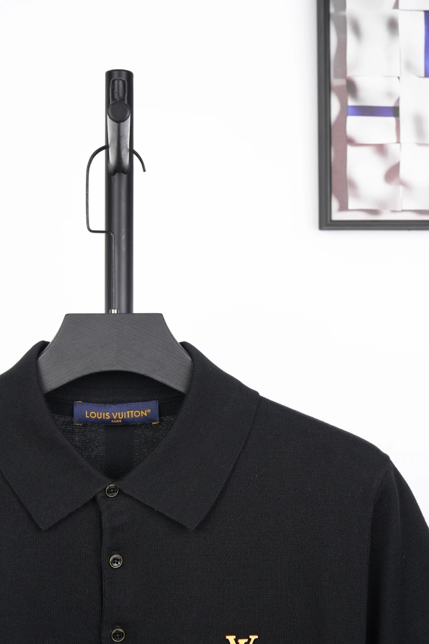 Louis Vuitton Black Leather Patch Knit Polo Shirt product photo from LabelPicks