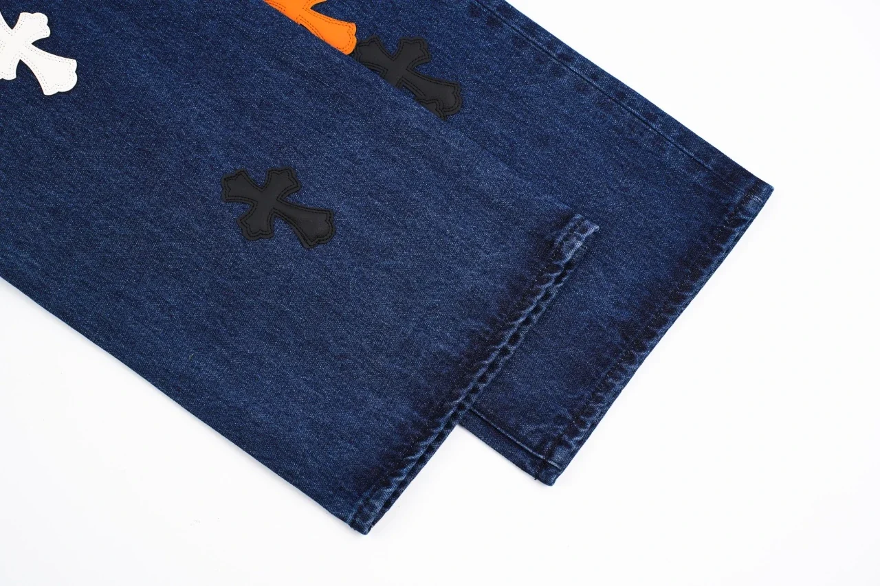 Chrome Hearts Blue Flame Cross Leather Patch Jeans product photo from LabelPicks