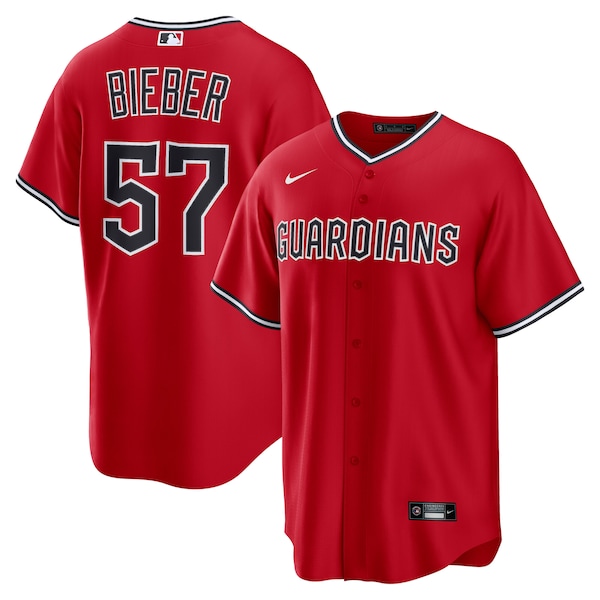 Shane Bieber Cleveland Guardians Nike Alternate Replica 2.0 Player Jersey - Red