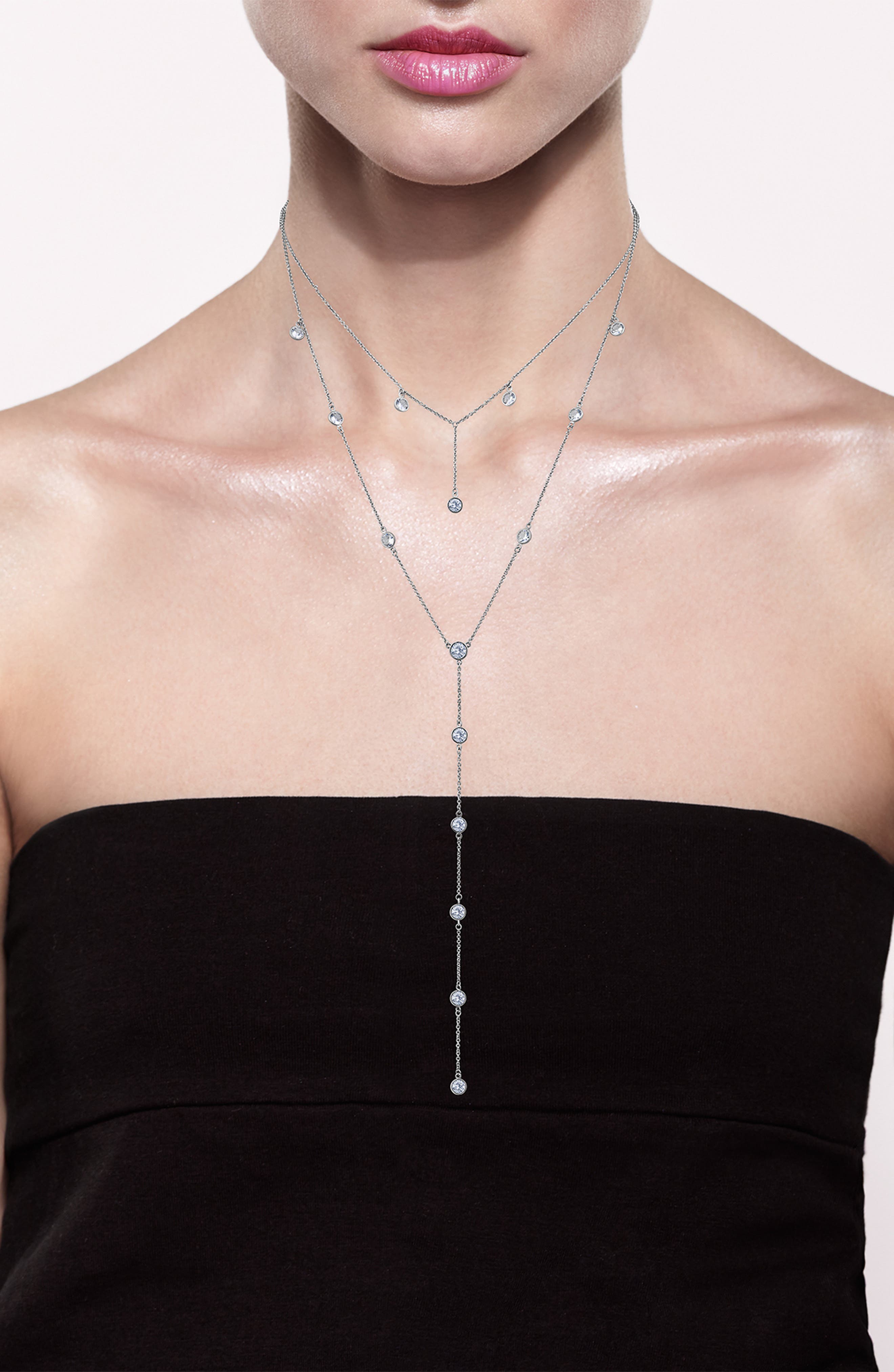 CZ by Kenneth Jay Lane Cubic Zirconia Station Layered Y-Necklace