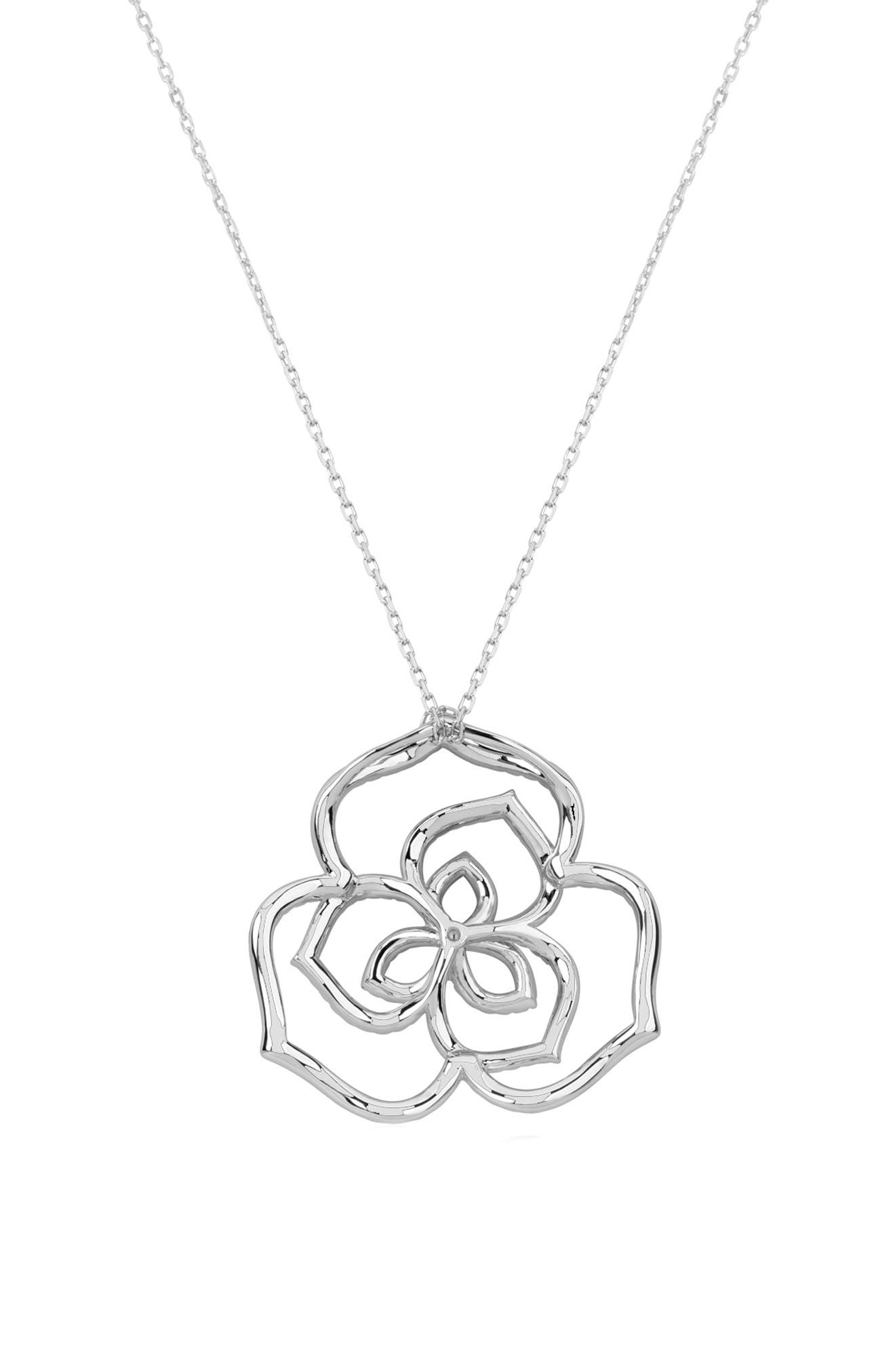 SUZY LEVIAN Sterling Silver Flower Pave Cubic Zirconia Pendant Necklace