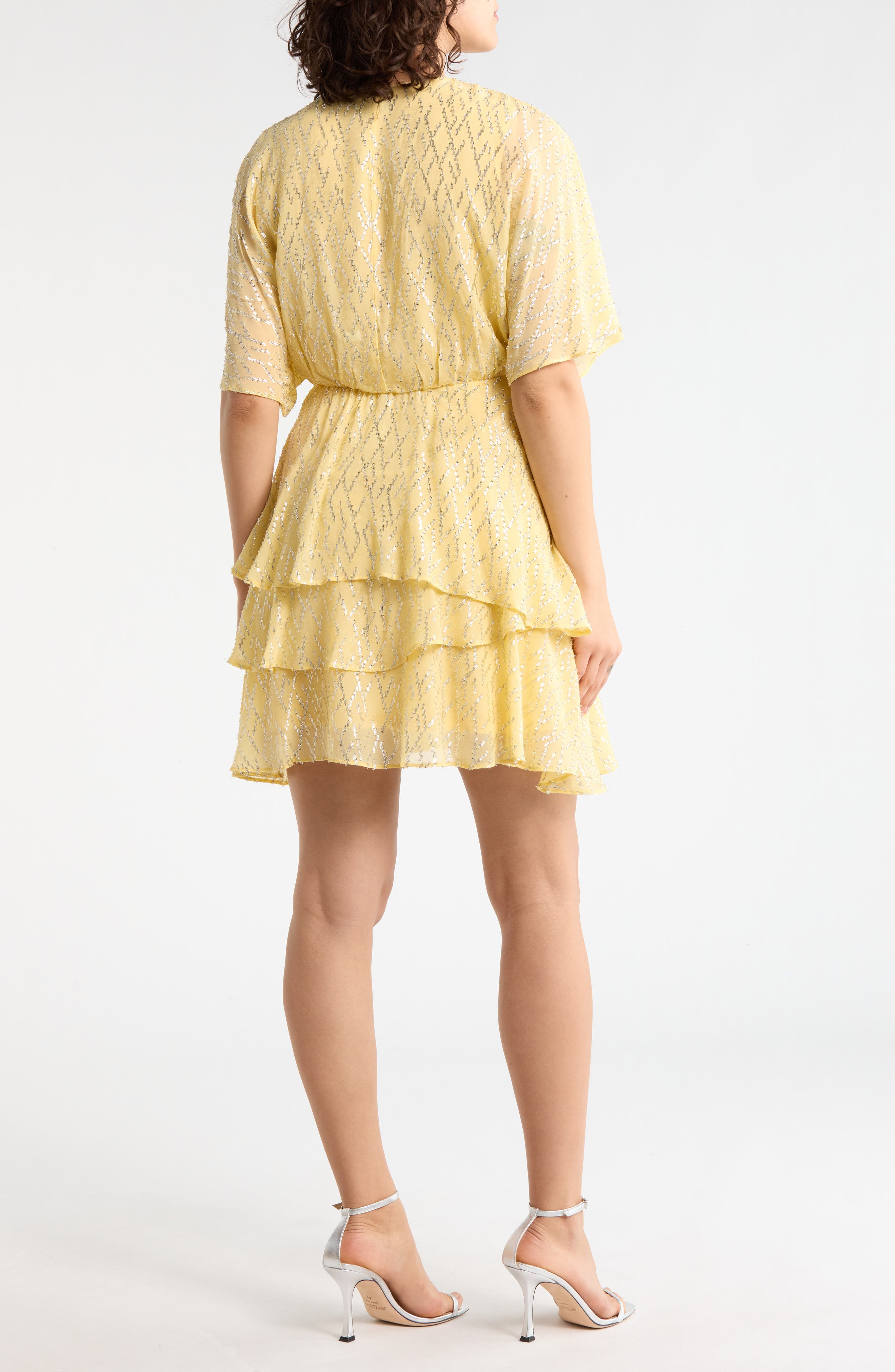 Halogen® Metallic Clip Dot Short Sleeve Tiered Minidress