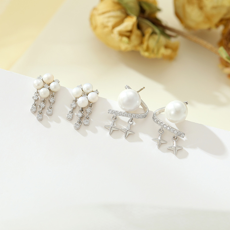 925 sterling silver tassel star earrings for women, summer French style, elegant and sophisticated earrings, popular on Instagram