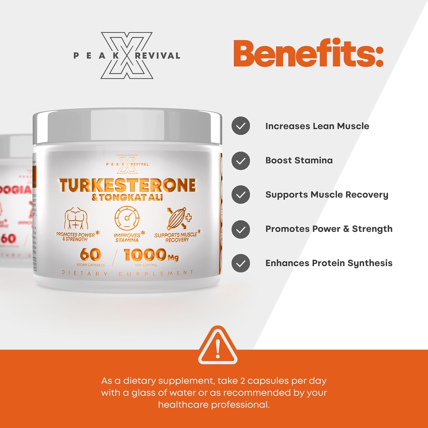 Turkesterone & Tongkat Ali 1000mg Supplement - 500mg Ajuga Turkestanica Per Serving Increases Stamina, Lean Muscle Growth & Recovery - Made in The USA (60 Capsules)