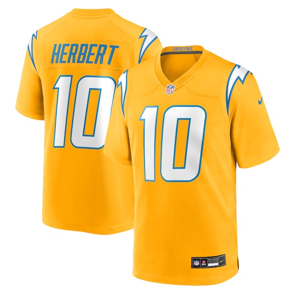 Justin Herbert Los Angeles Chargers Nike Alternate Charger Power Game Player Jersey - Gold/Navy/Powder Blue