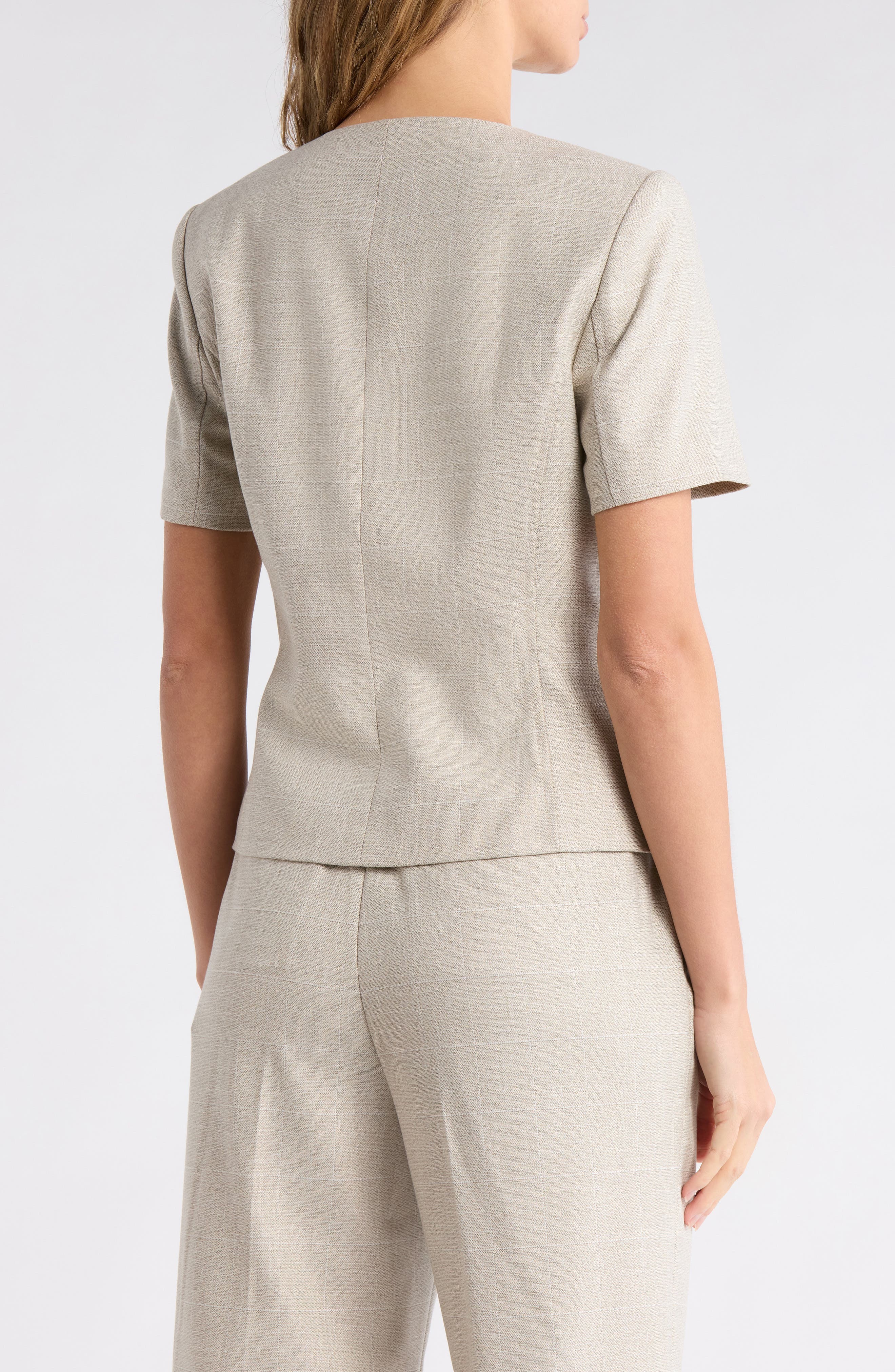 DKNY Windowpane Short Sleeve Mélange Jacket