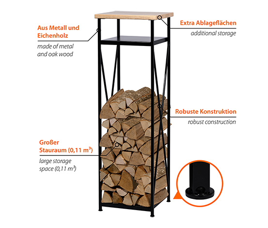 Kaminholzregal mit Holzdeckel, L