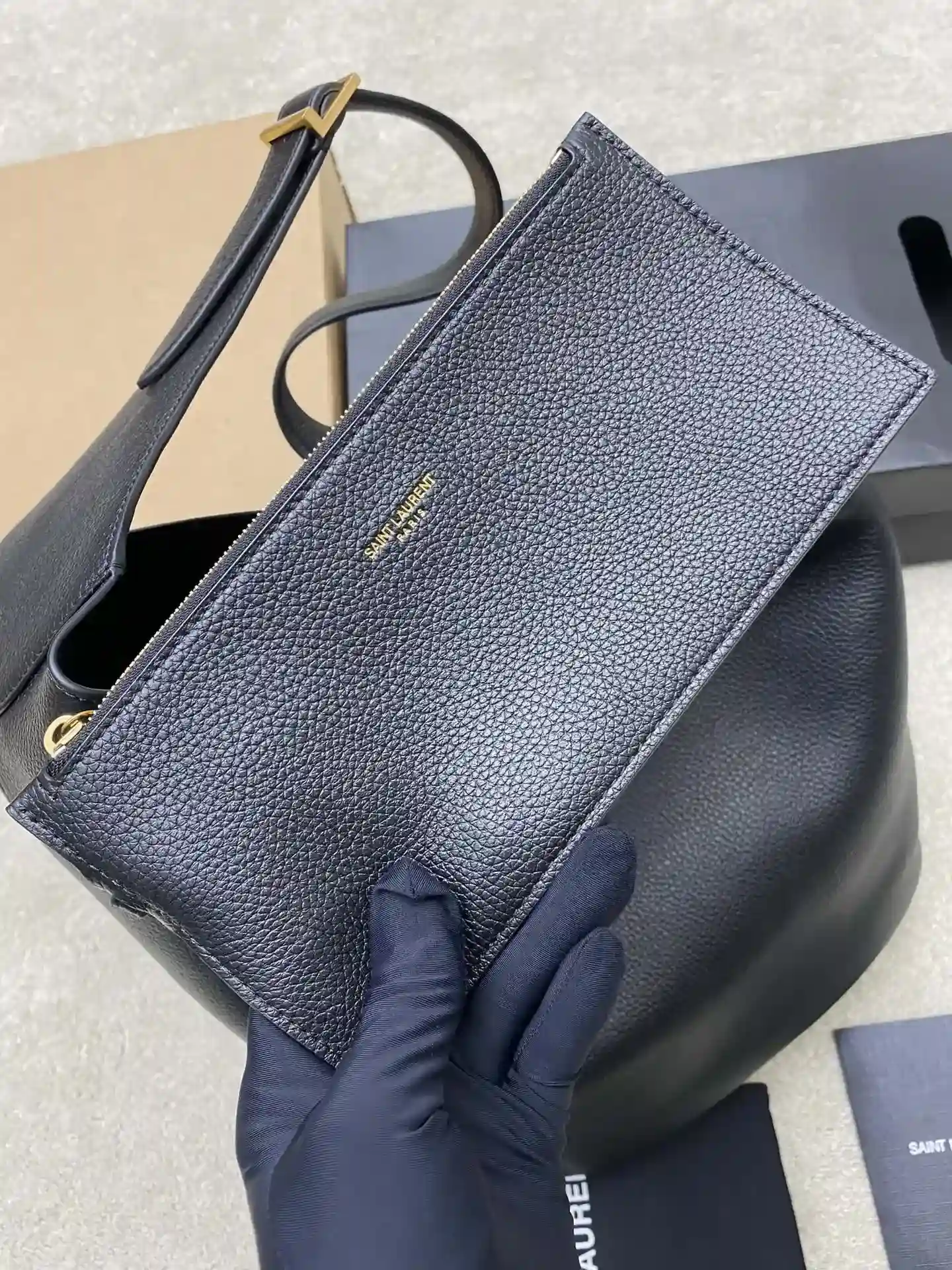 Saint Laurent Le 5 A 7 Black Grained Leather Hobo Bag product photo from LabelPicks