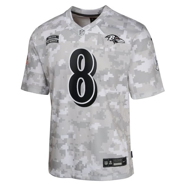 Lamar Jackson Baltimore Ravens Nike Youth 2024 Salute to Service Game Jersey - Arctic Camo