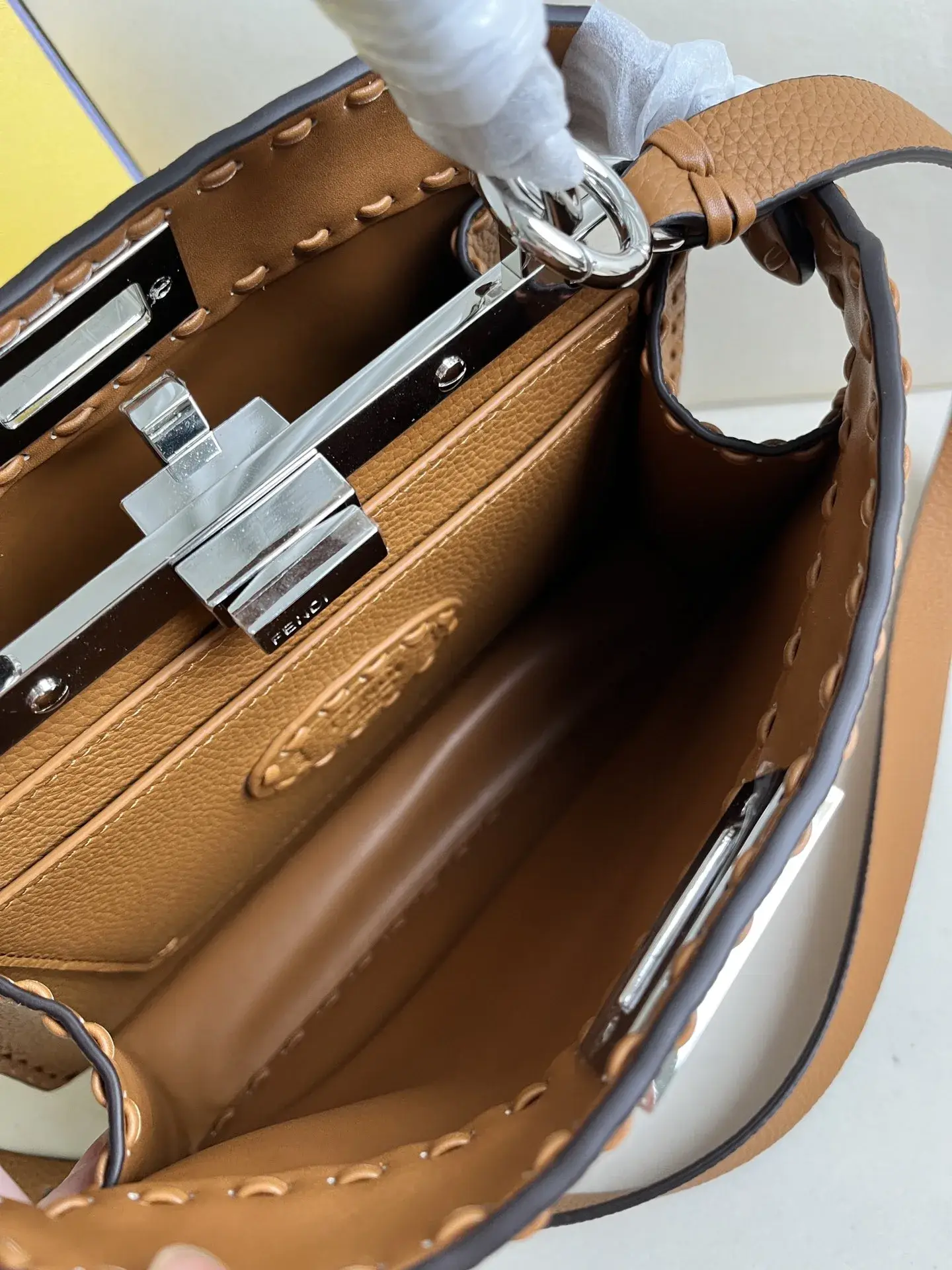 Fendi Brown Peekaboo Grained Leather Top Handle Bag product photo from LabelPicks