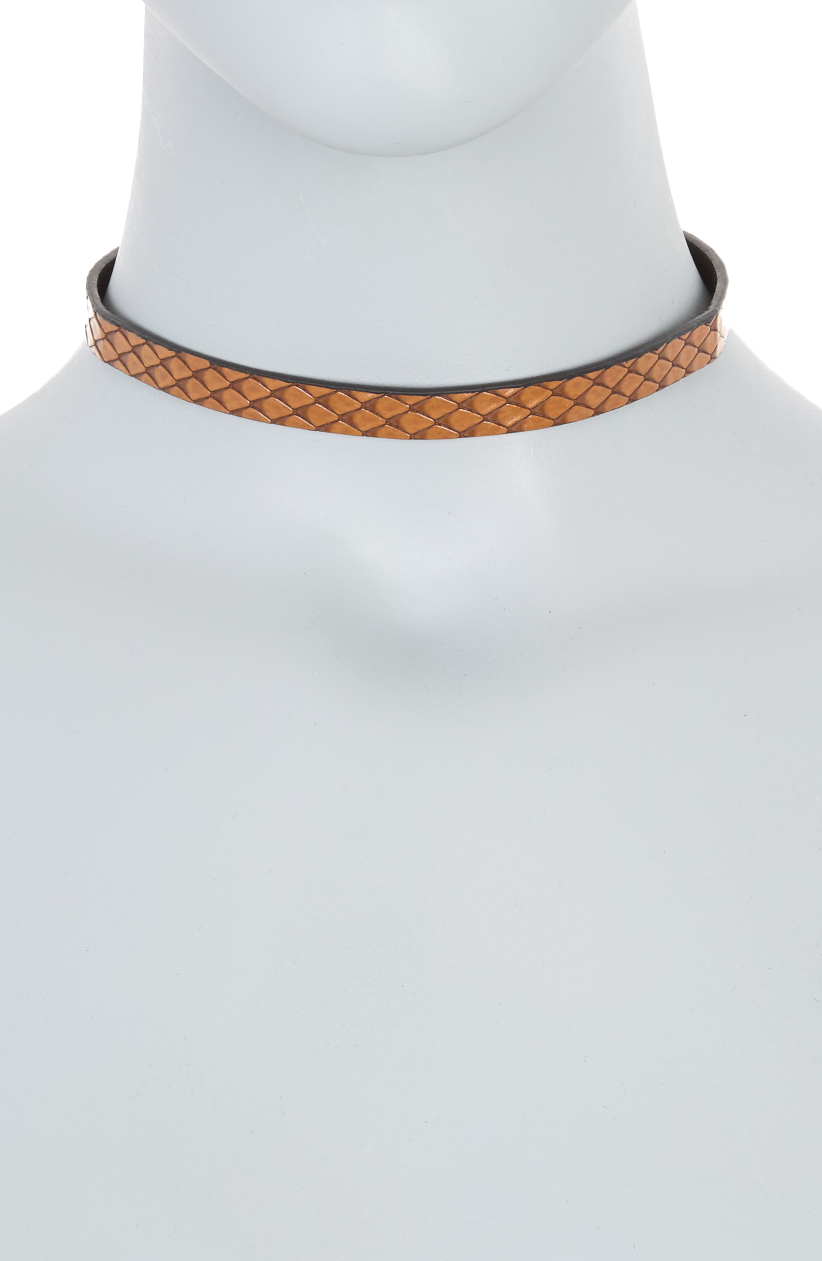 OLIVIA WELLES Snake Skin Embossed Faux Leather Choker Necklace