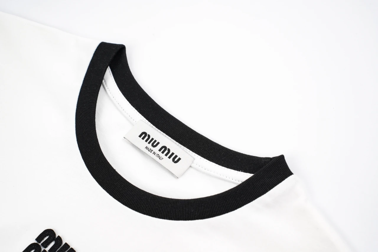 Miu Miu White Contrast Sleeve Embroidered Logo Patch T-Shirt product photo from LabelPicks