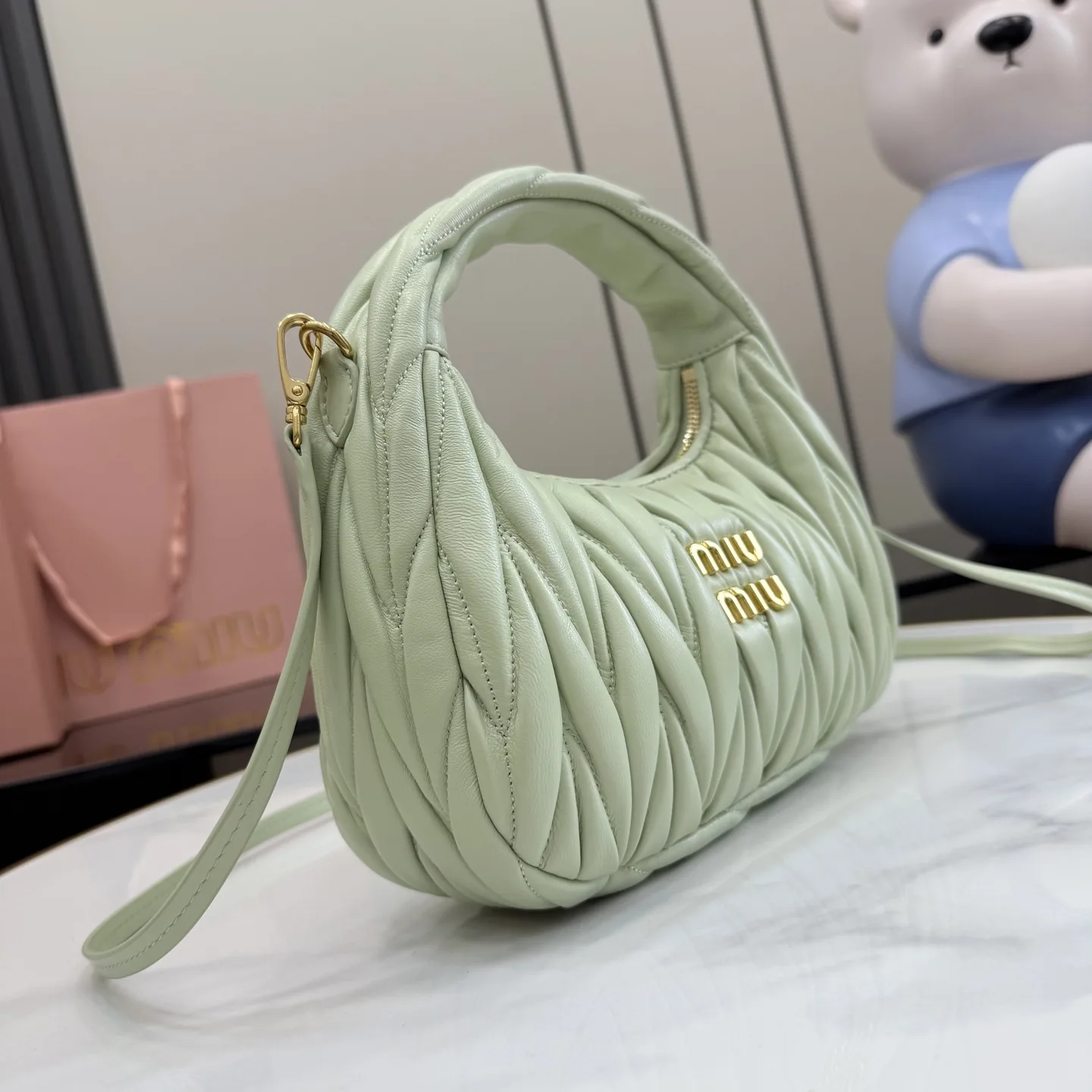 Miu Miu Matelasse Green Lambskin Shoulder Bag product photo from LabelPicks