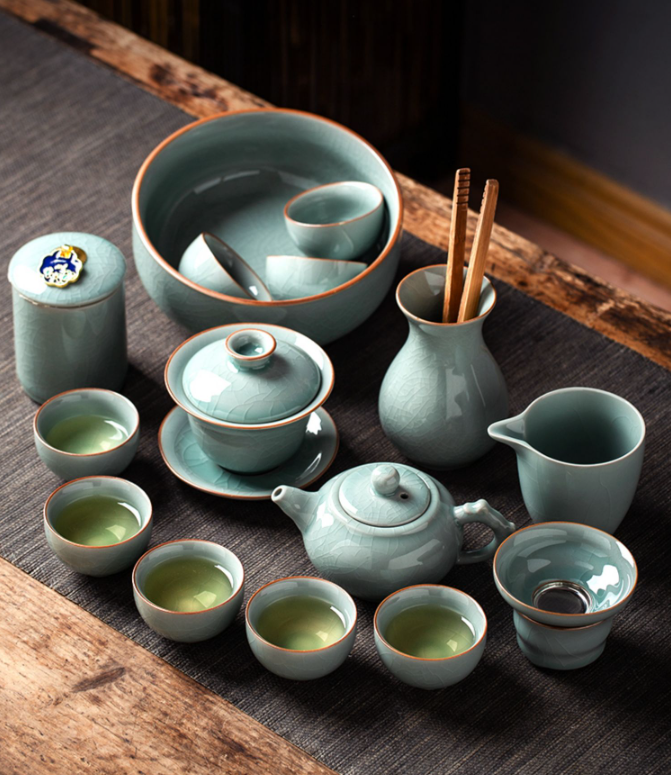 Jingdezhen celadon ice-cracked glaze complete kung fu tea set