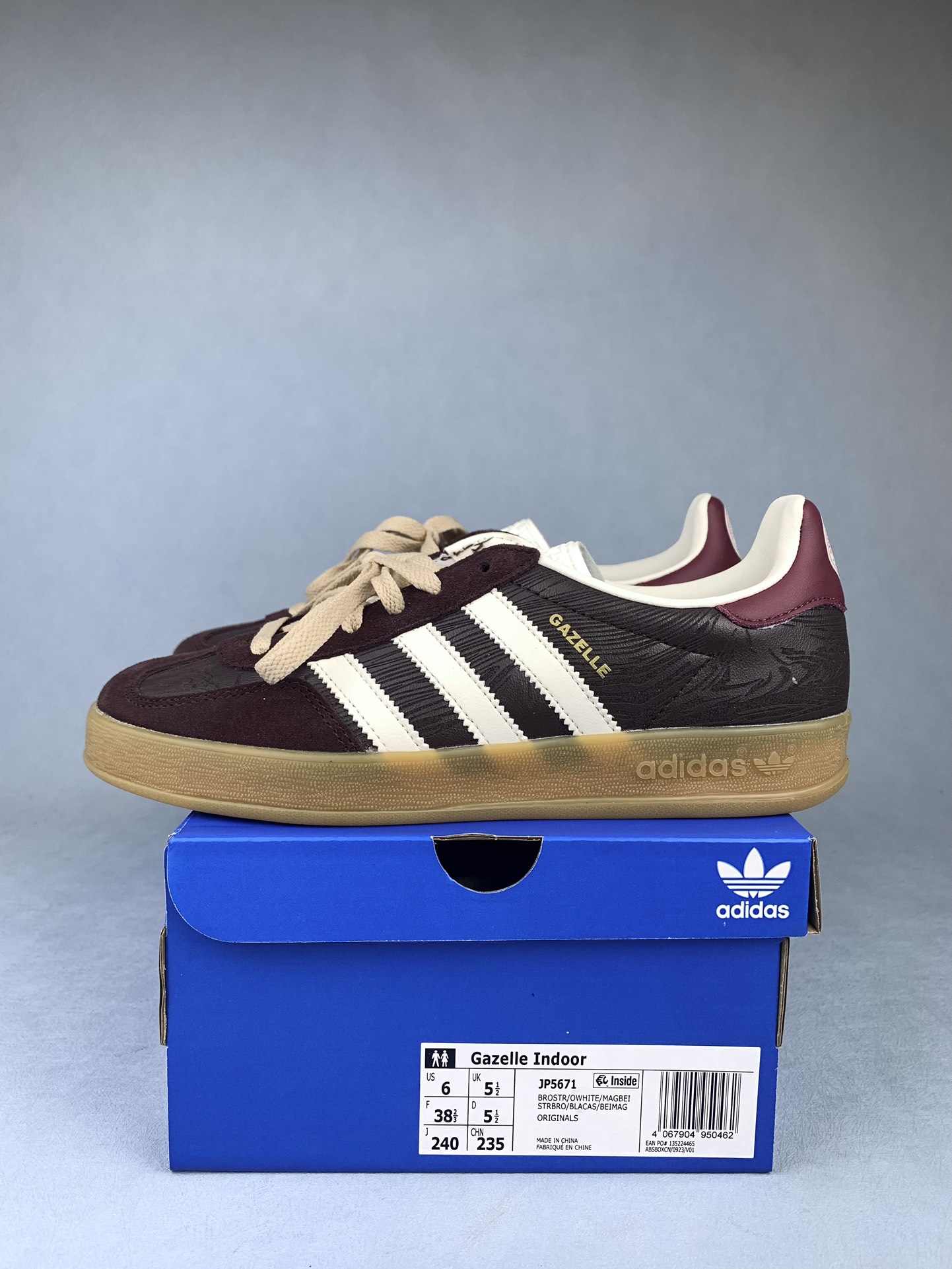 The Blue Trio x adidas Gazelle Indoor Bronze Light Brown Shoes