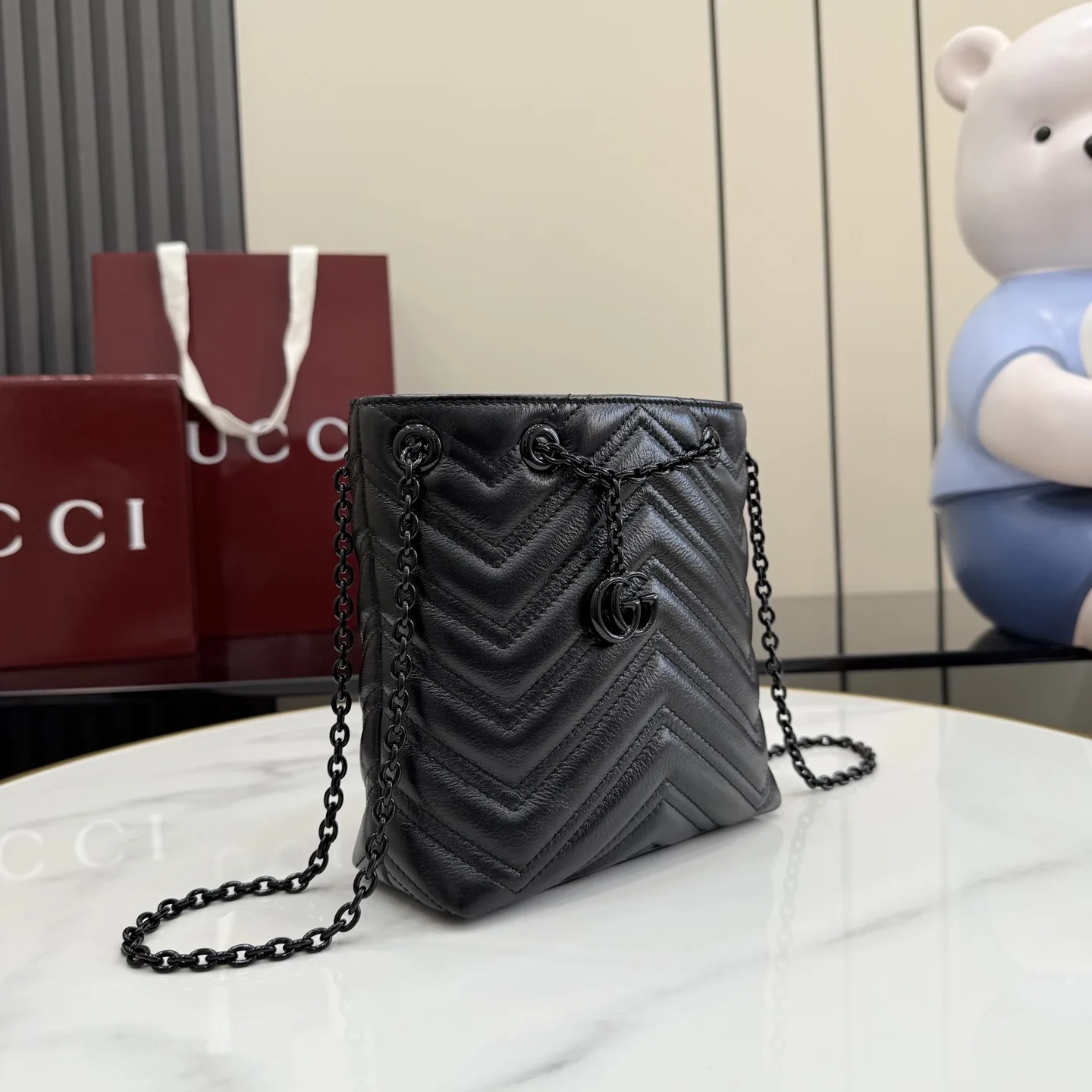 Gucci Marmont Black GG Supreme Canvas Bucket Bag product photo from LabelPicks