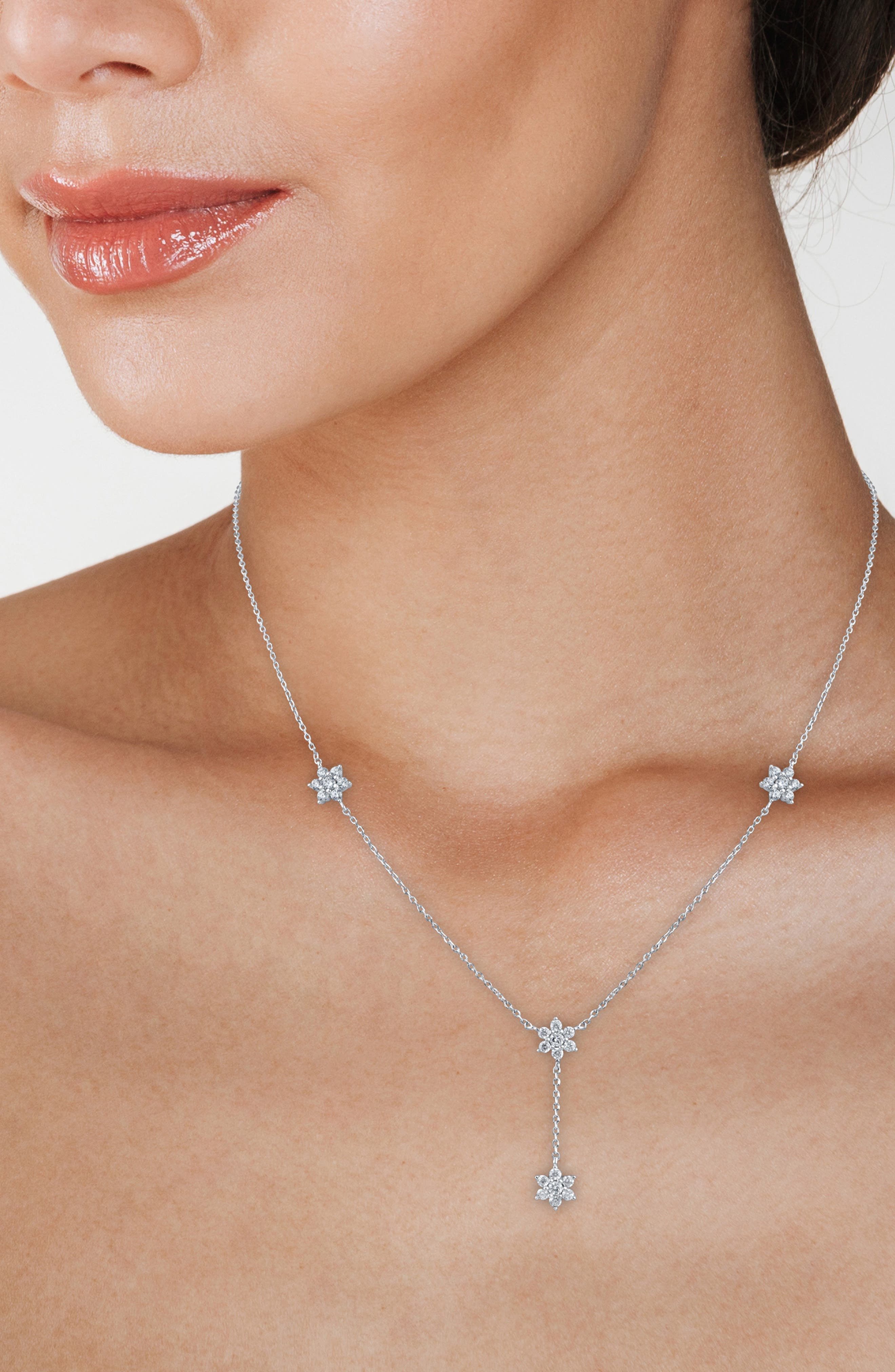 CZ by Kenneth Jay Lane Cubic Zirconia Floral Station Y-Necklace