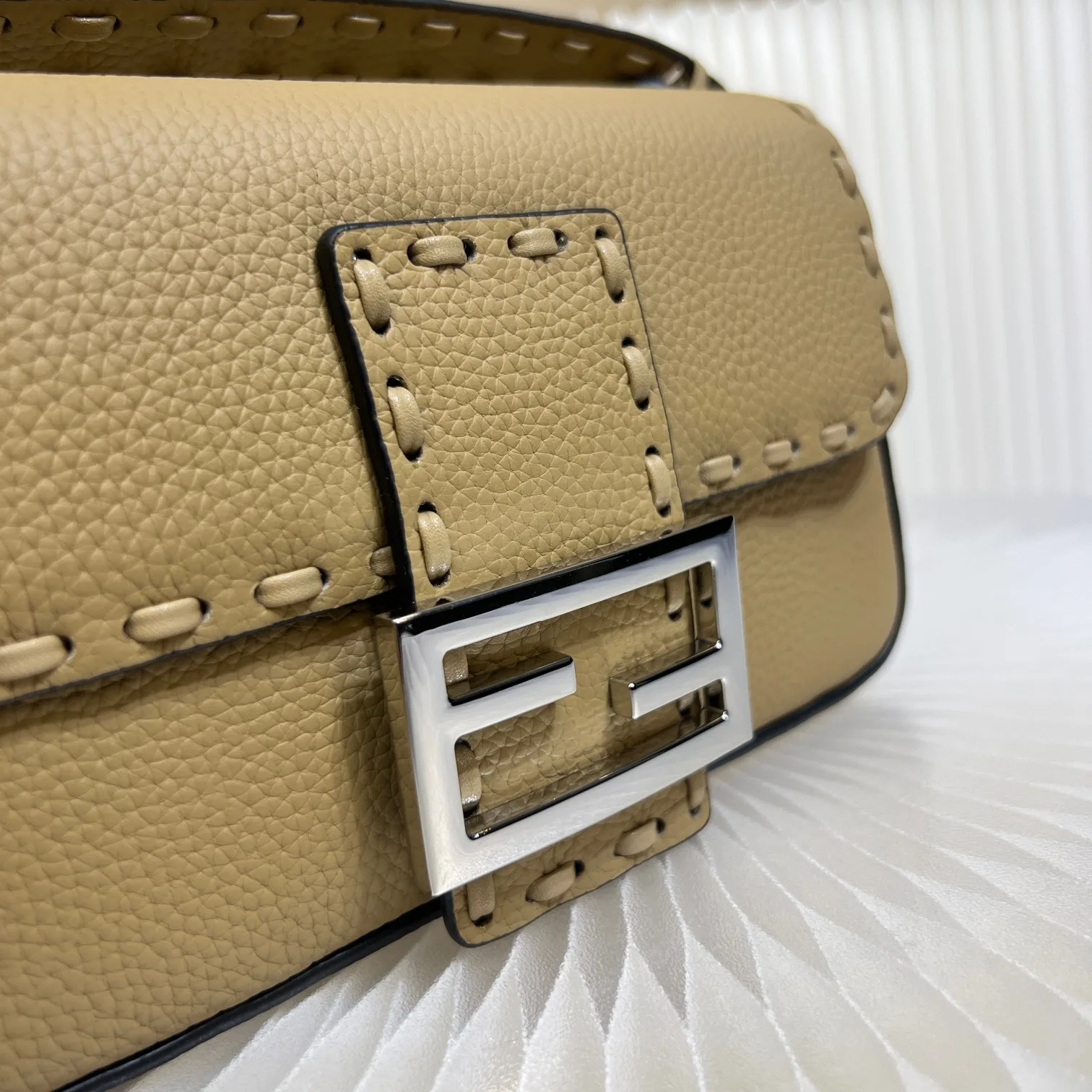 Fendi Beige Baguette Grained Leather Shoulder Bag product photo from LabelPicks