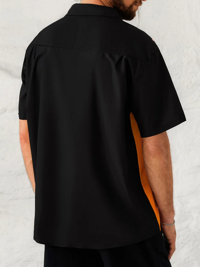 Mens Funky Halloween Spider Print Front Buttons Soft Breathable Chest Pocket Casual Aloha Shirt