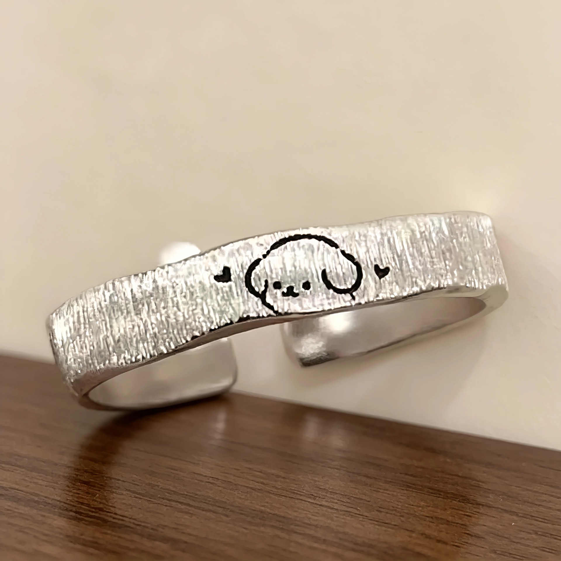 S925 sterling silver brushed cat and dog couple rings, simple and cute, a popular design on Xiaohongshu, perfect as a Valentine's Day gift