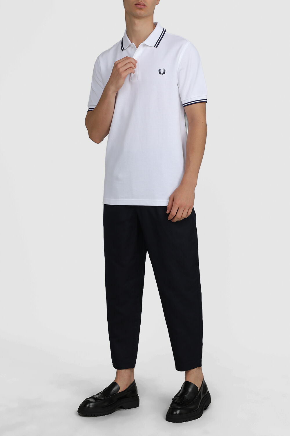 FRED PERRY מכנסיים ארוכים מכותנה ופשתן