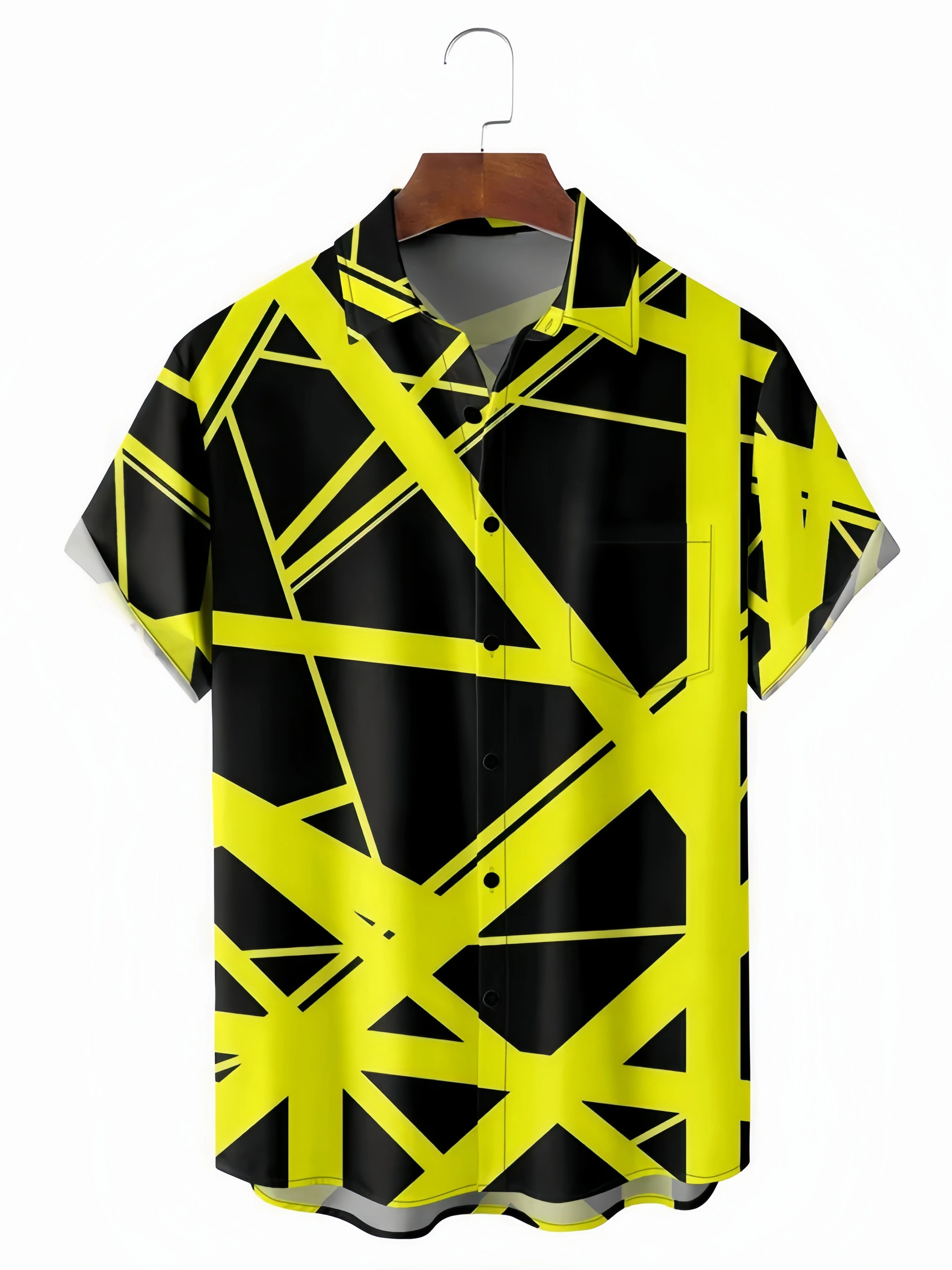 Art Geometric Chest Pocket Short Sleeve Casual Shirt