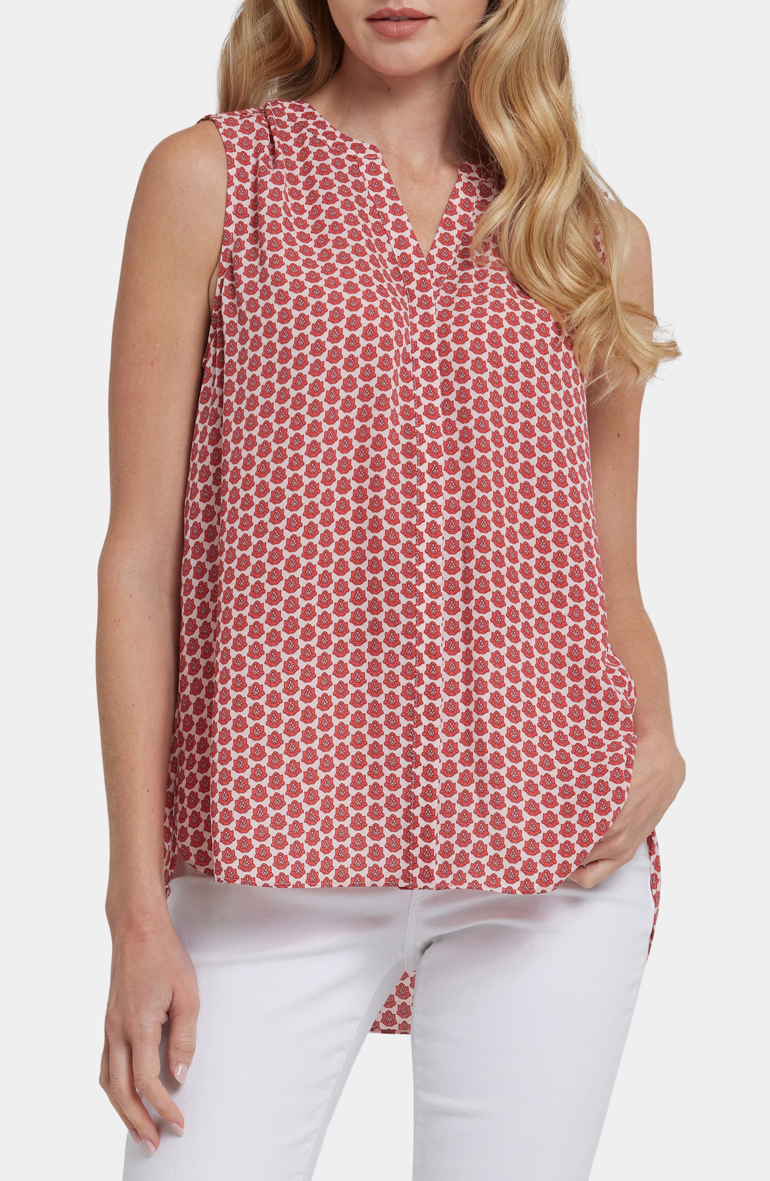 NYDJ Print Pleat Back Sleeveless Split Neck Blouse (Nordstrom Exclusive)