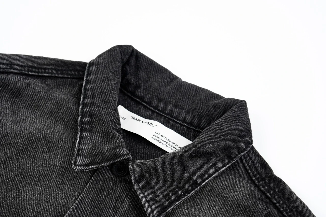 Off-White Black Washed Denim Jacket with Yellow Tape Arrows product photo from LabelPicks