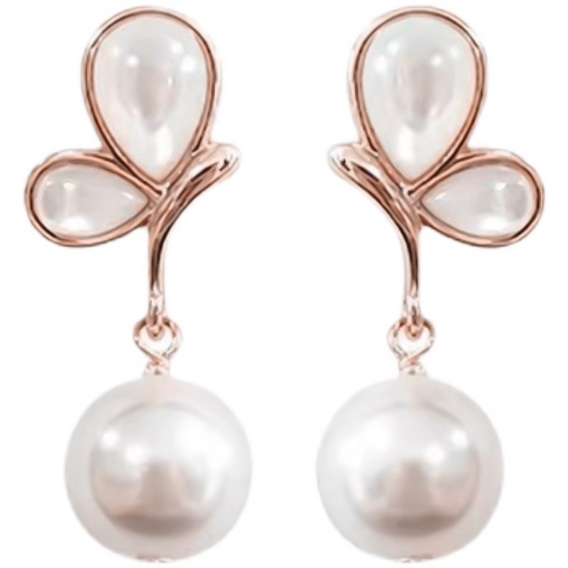 925 sterling silver butterfly earrings with mother-of-pearl accents, in a French style, gentle and artistic, with a touch of elegance, small and delicate