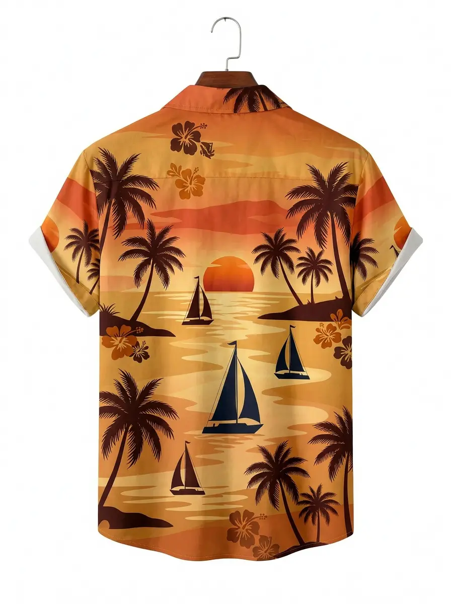 Men's printed shirts Sunset Sailboat Palm Tree Hawaiian Shirt