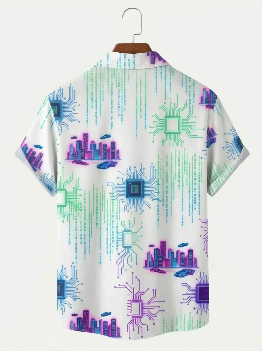 Men's printed shirts Cyberpunk City Circuit Board Hawaiian Shirt