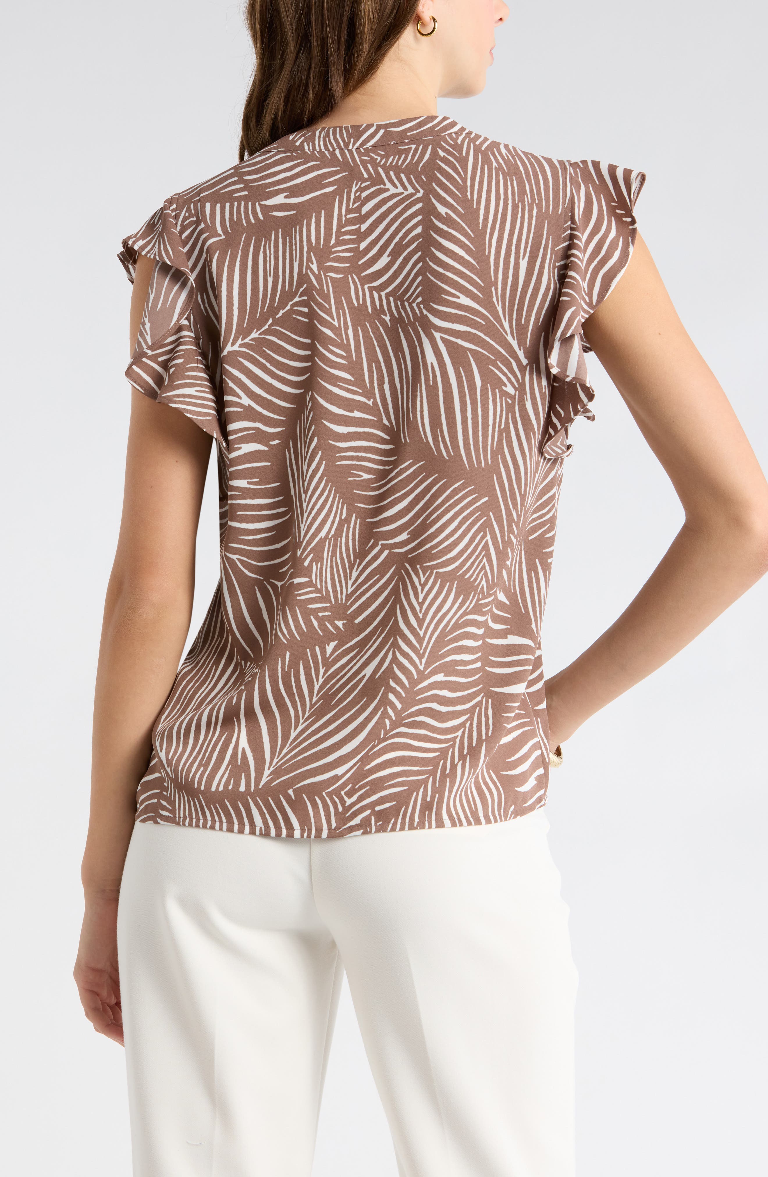 NORDSTROM RACK Tie Neck Ruffle Cap Sleeve Top