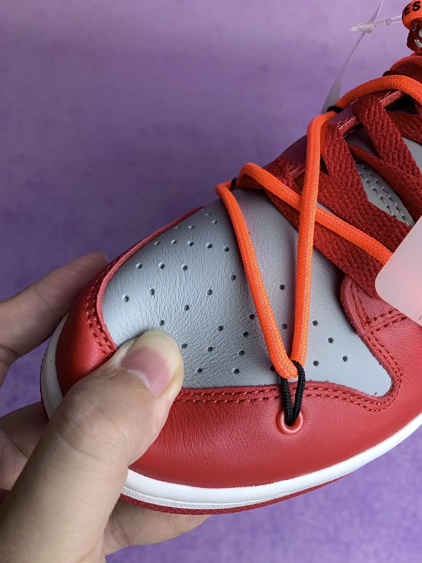 Off-White x Nike Dunk Low “University Red” - University Red/Wolf Grey/University Red product photo from LabelPicks